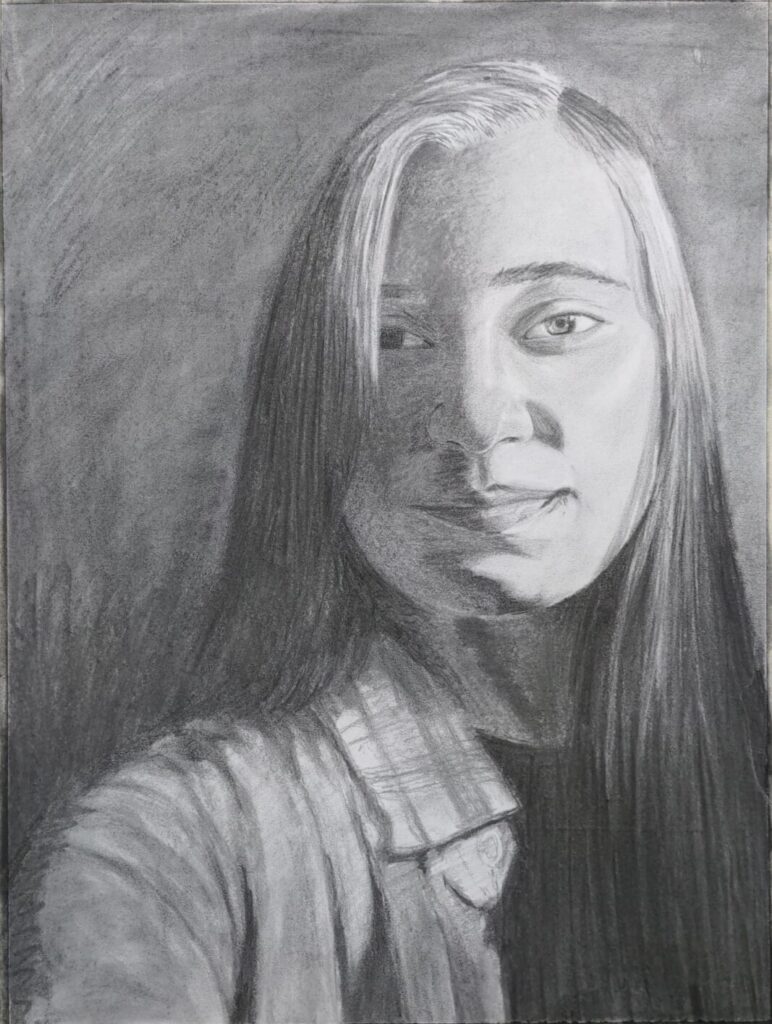 2021 Fall “Final self portrait” Charcoal on Paper