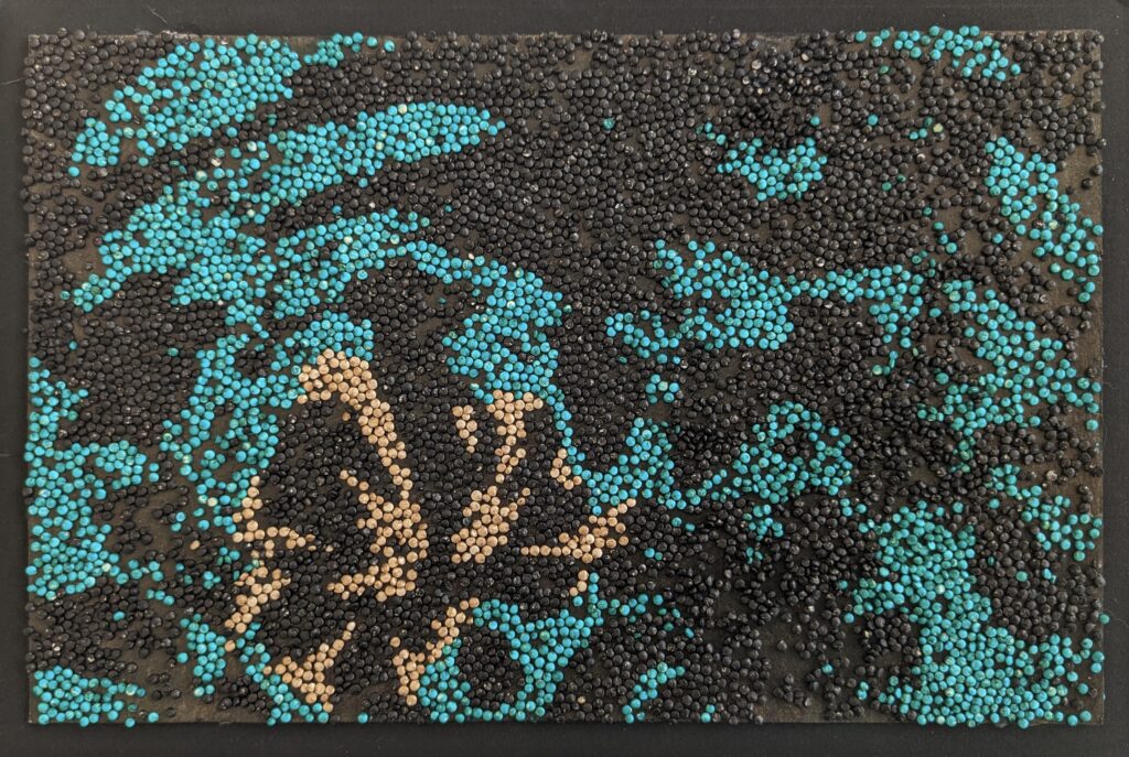 2023 Spring “Quinoa Turquoise and Gold Mosaic” Quinoa, Ink, Glue, and Cardstock